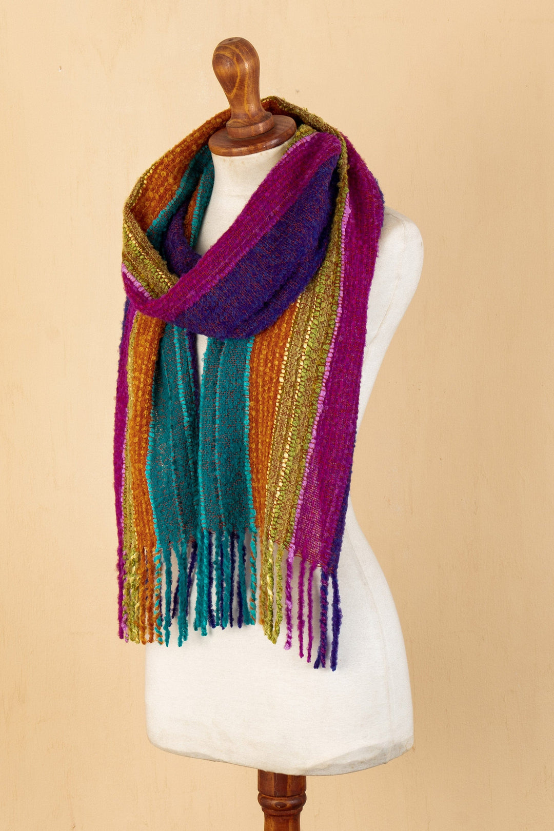 Multi-Color Striped Baby Alpaca Blend Hand-woven Scarf - Mountain Rainbow