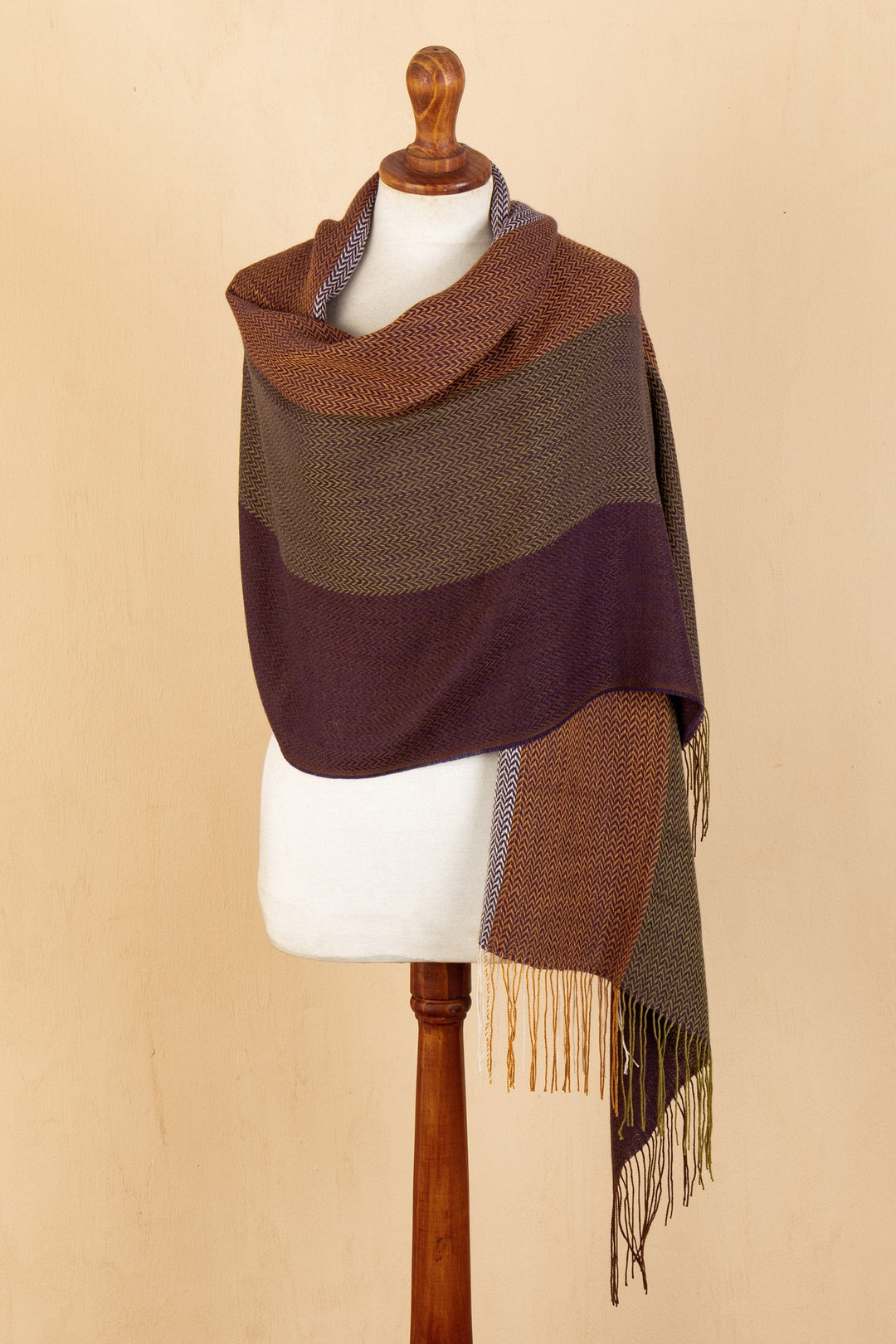 Peruvian Handloomed Herringbone Baby Alpaca Blend Shawl - Purple Affection
