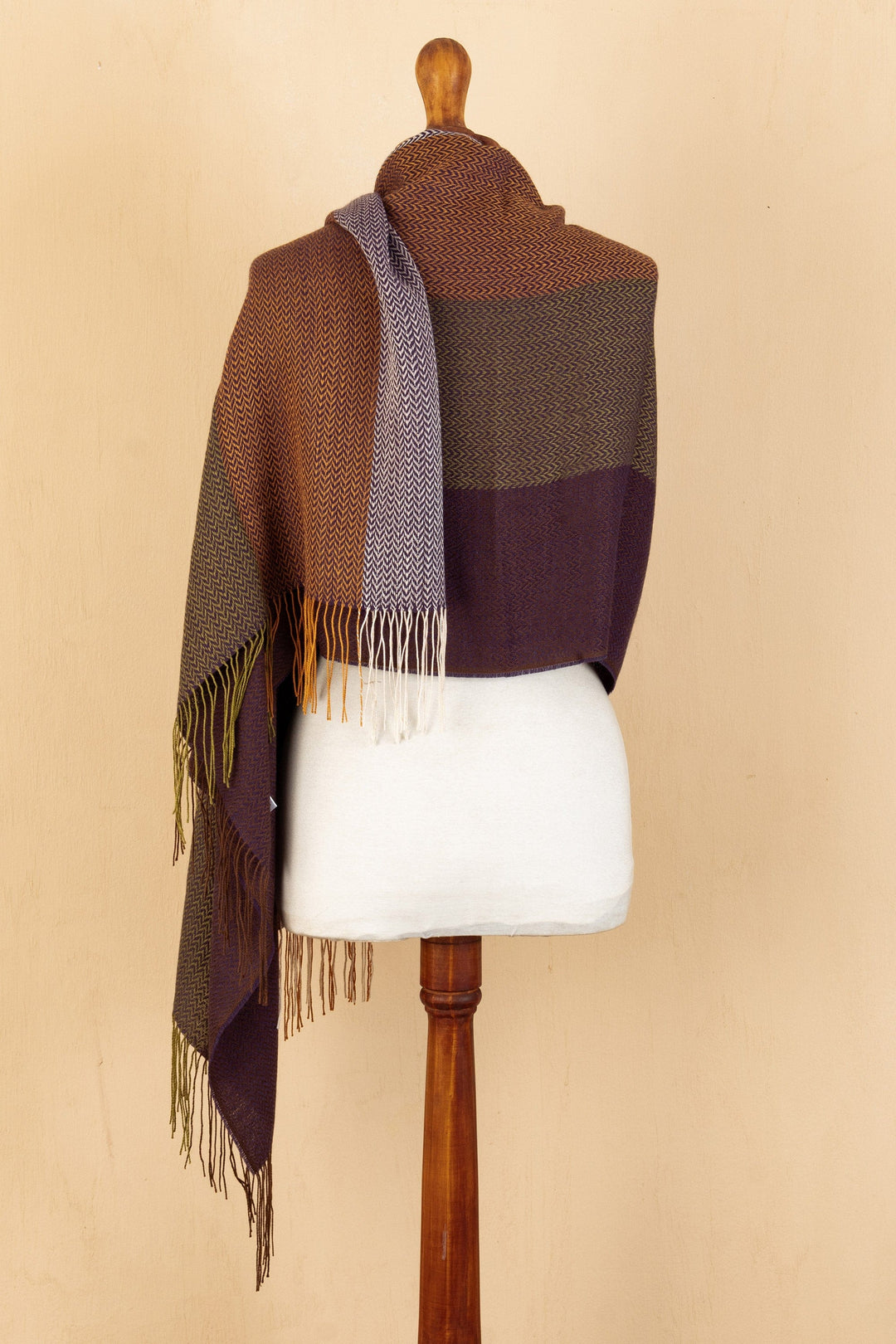 Peruvian Handloomed Herringbone Baby Alpaca Blend Shawl - Purple Affection