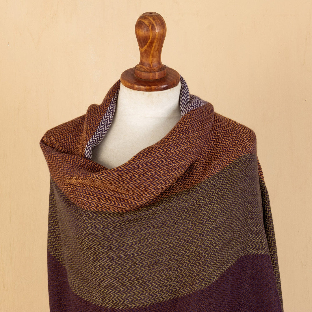Peruvian Handloomed Herringbone Baby Alpaca Blend Shawl - Purple Affection