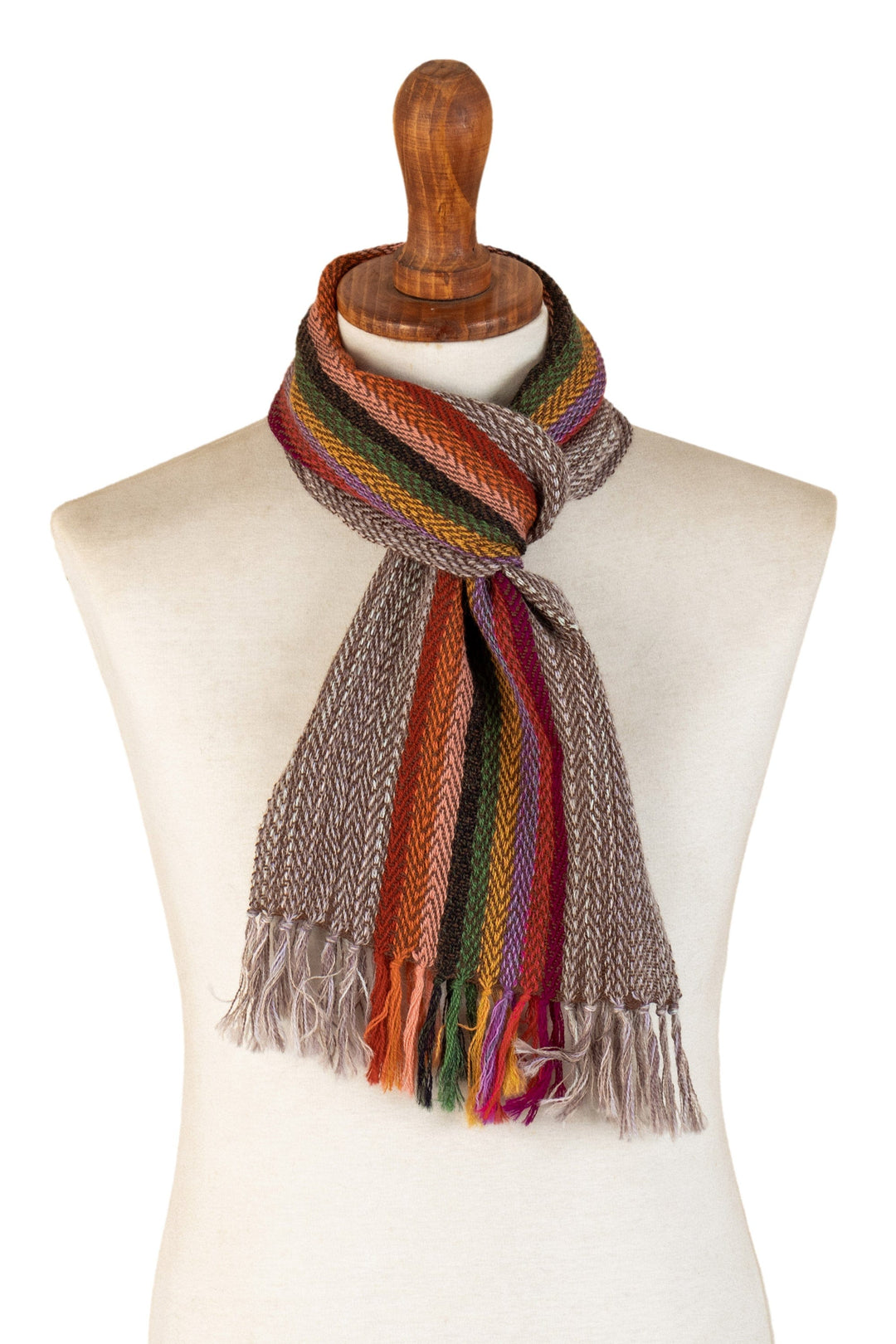 100% Alpaca Hand-woven Multicolored Striped Scarf - Rainbow in the Sky