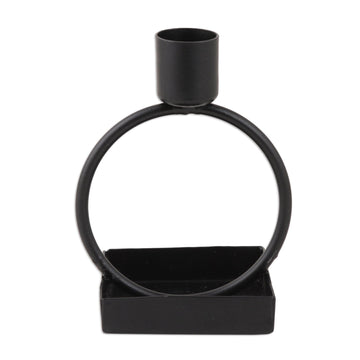 Black Powder Coated Wrought Iron Candle Holder from India - Modern Glow