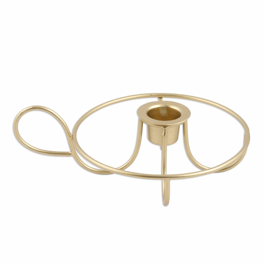 Gold Powder-coated Iron Candle Holder Hand Crafted in India - Twisted Delight