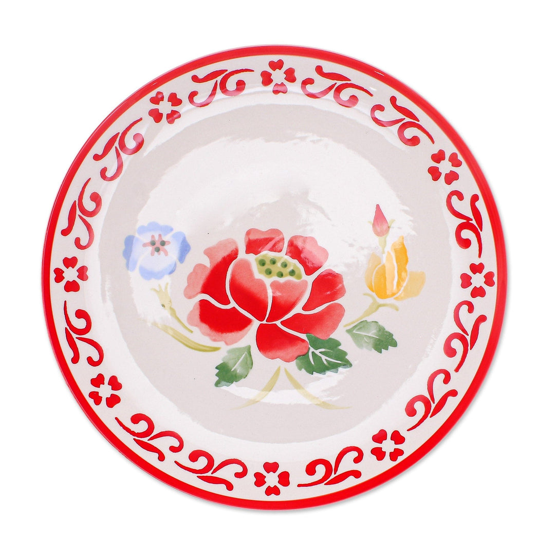 Food-Safe Floral Ceramic Plate - Poppy Garden in Red