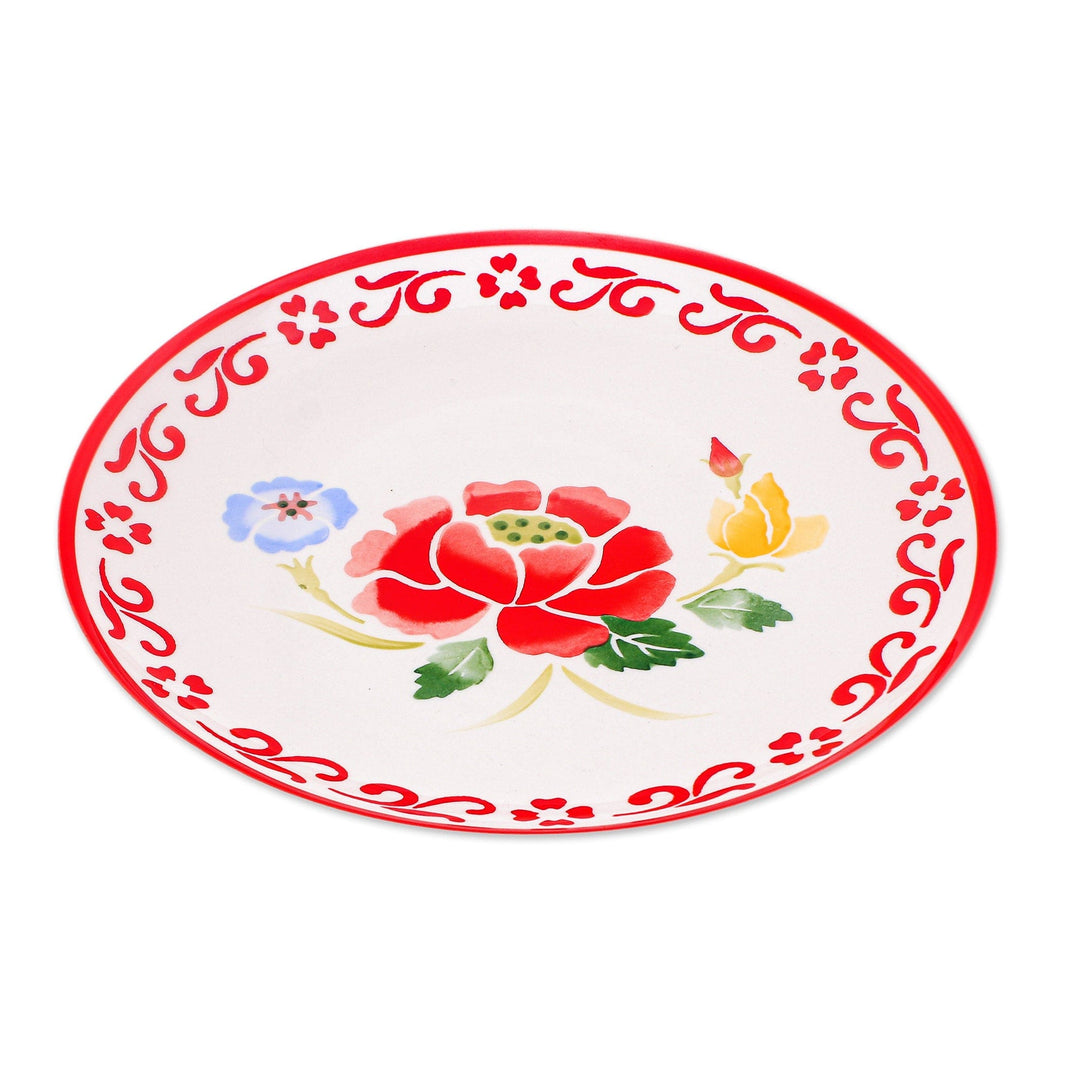 Food-Safe Floral Ceramic Plate - Poppy Garden in Red