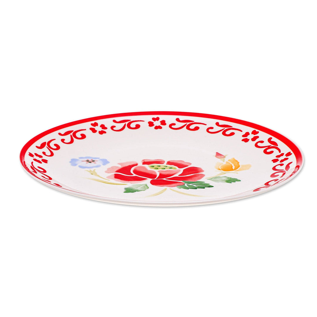 Food-Safe Floral Ceramic Plate - Poppy Garden in Red