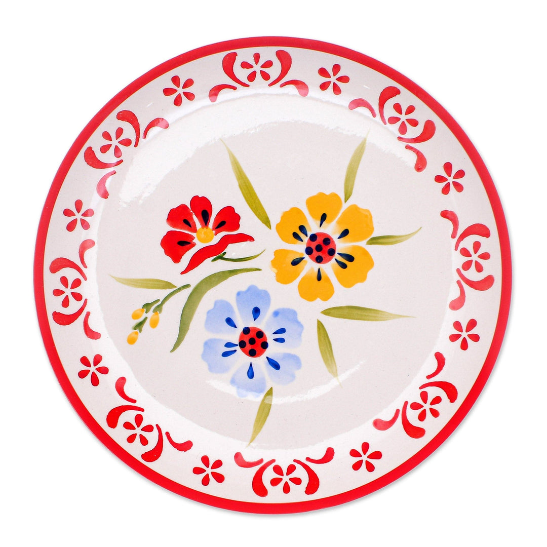 Handcrafted Ceramic Luncheon Plate - Primrose Path in Red