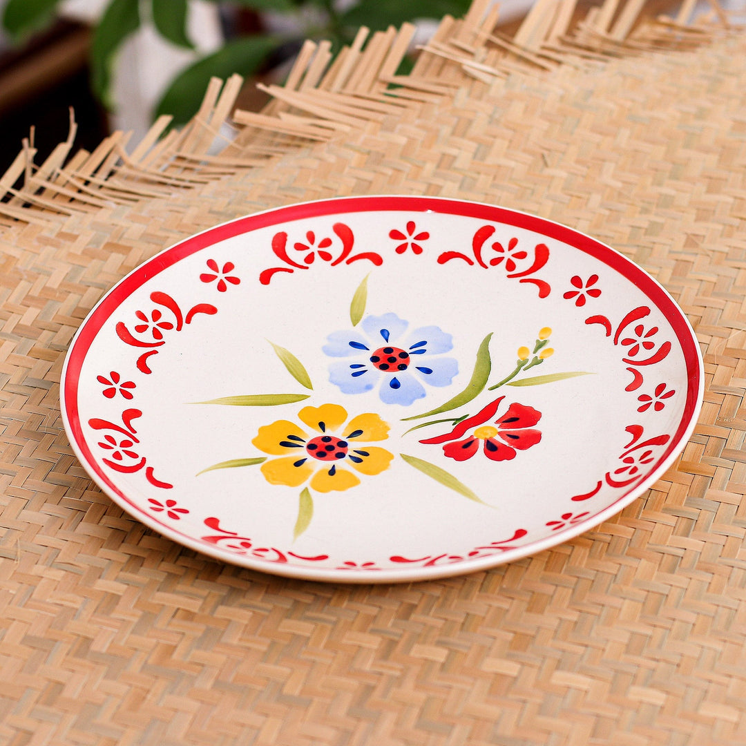 Handcrafted Ceramic Luncheon Plate - Primrose Path in Red