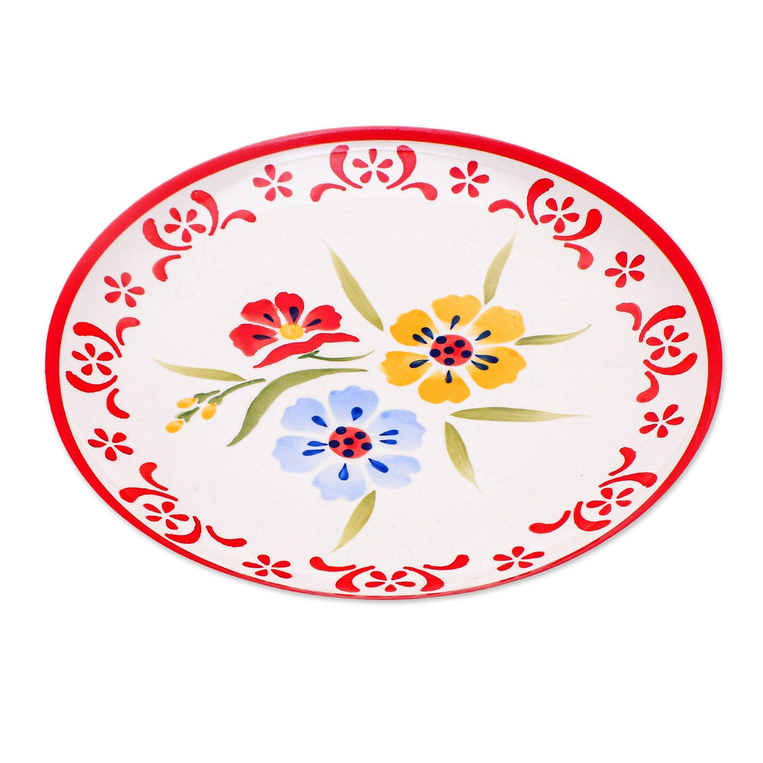 Handcrafted Ceramic Luncheon Plate - Primrose Path in Red