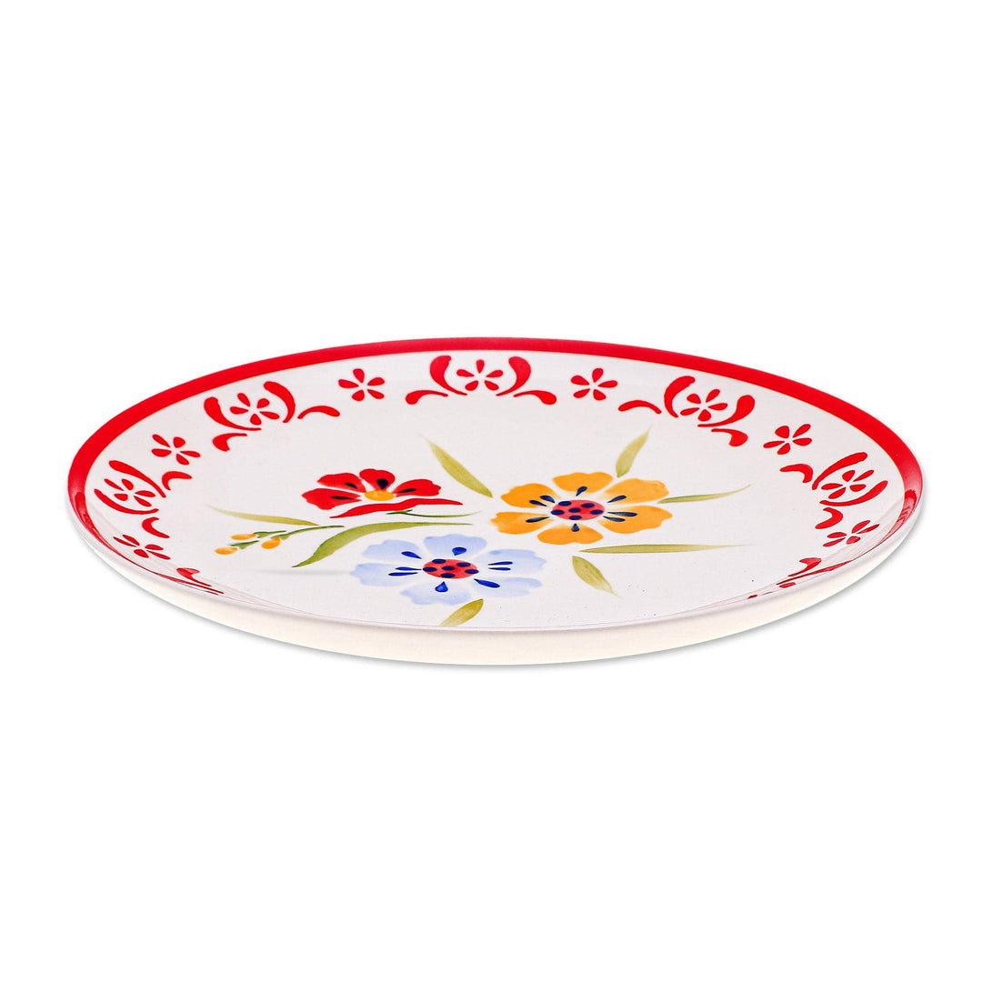 Handcrafted Ceramic Luncheon Plate - Primrose Path in Red