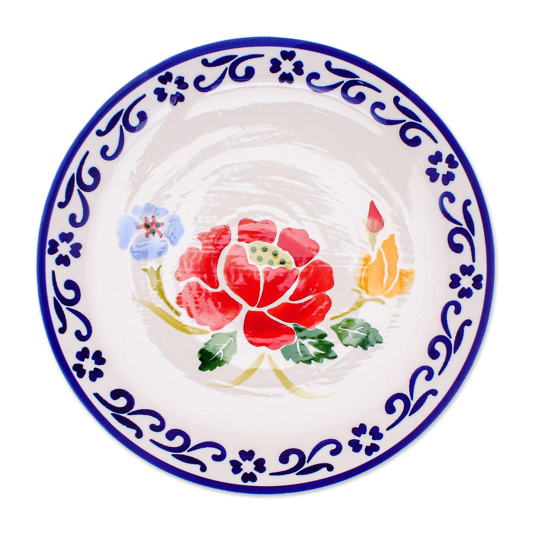 Multicolored Handcrafted Ceramic Plate - Poppy Garden in Blue