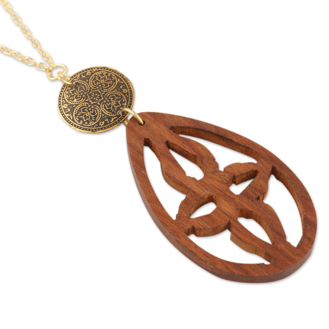 Acacia Wood and Brass Pendant Necklace - Majestic Drop