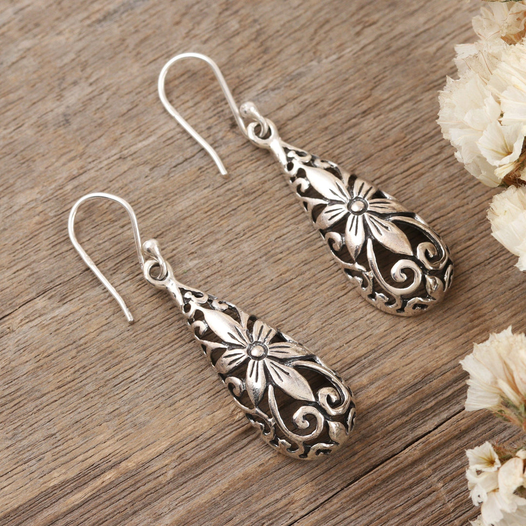 Sterling Silver Dangle Earrings with Floral Motifs - Blooming Tears