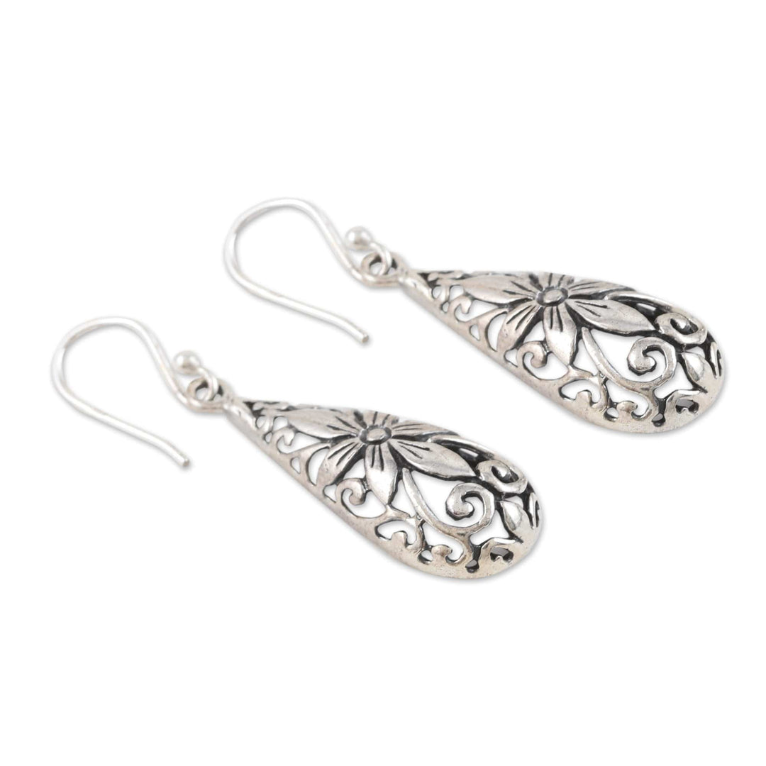 Sterling Silver Dangle Earrings with Floral Motifs - Blooming Tears