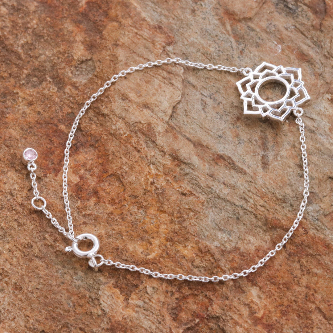 Sterling Silver Pendant Bracelet with Pink Cubic Zirconia - Pink Chakra Crown