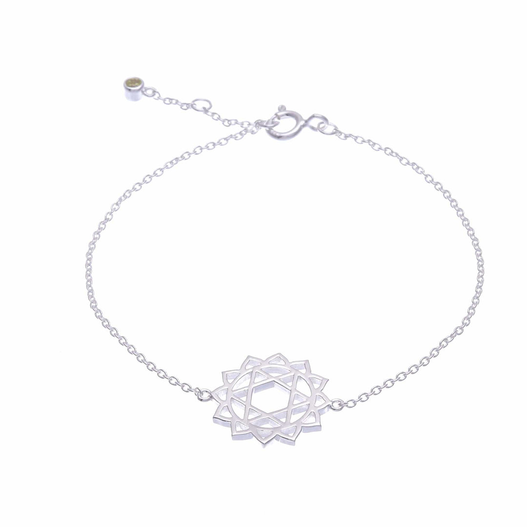 Sterling Silver Pendant Bracelet with Green Cubic Zirconia - Green Heart Chakra