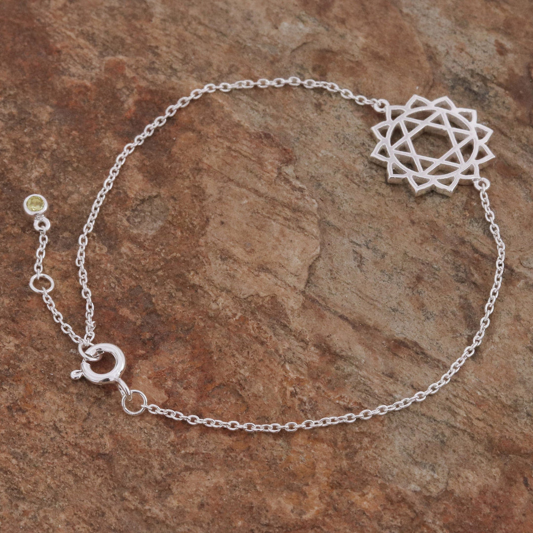 Sterling Silver Pendant Bracelet with Green Cubic Zirconia - Green Heart Chakra