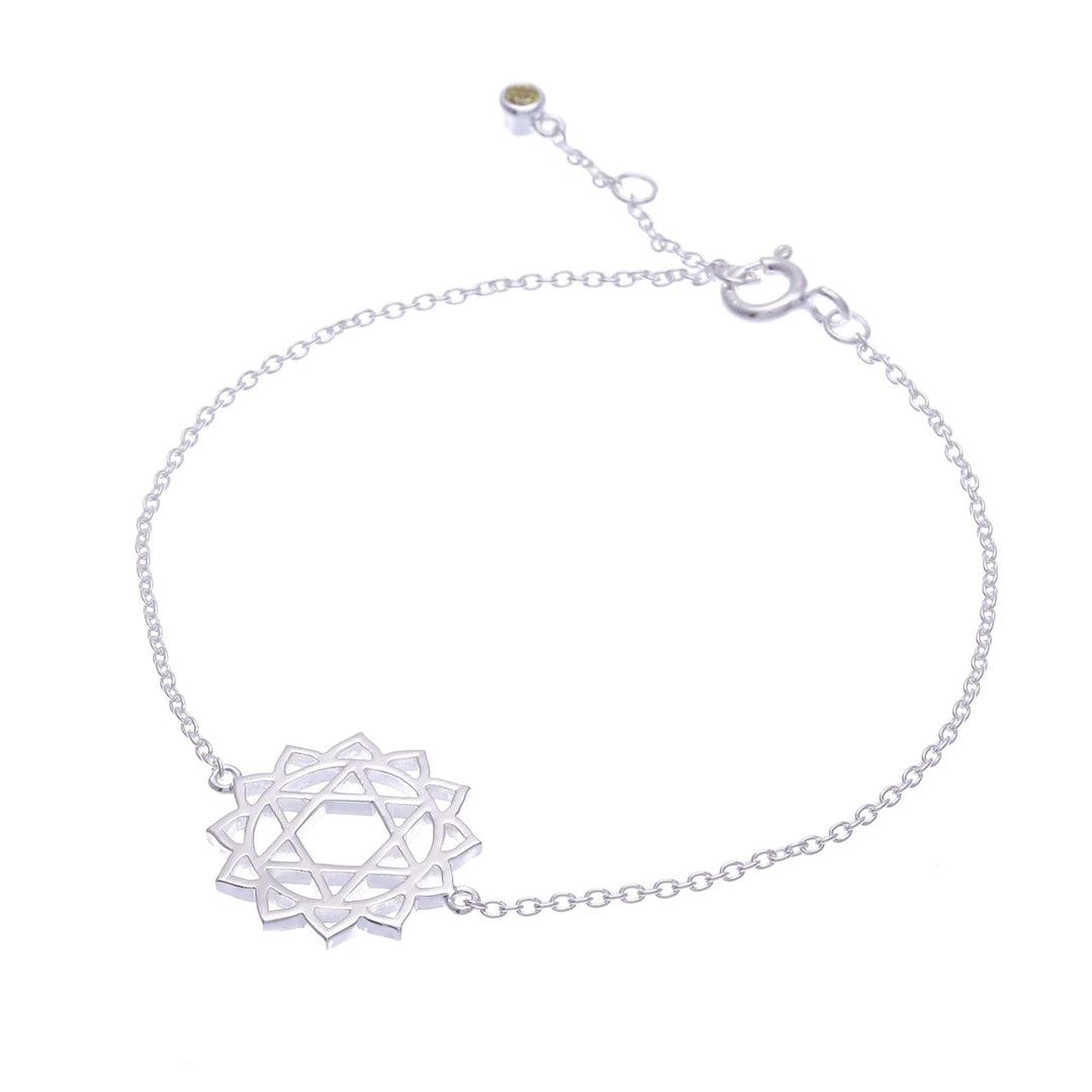 Sterling Silver Pendant Bracelet with Green Cubic Zirconia - Green Heart Chakra