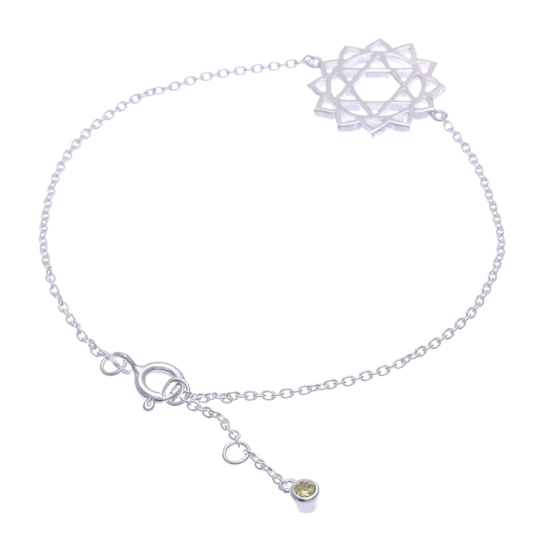 Sterling Silver Pendant Bracelet with Green Cubic Zirconia - Green Heart Chakra