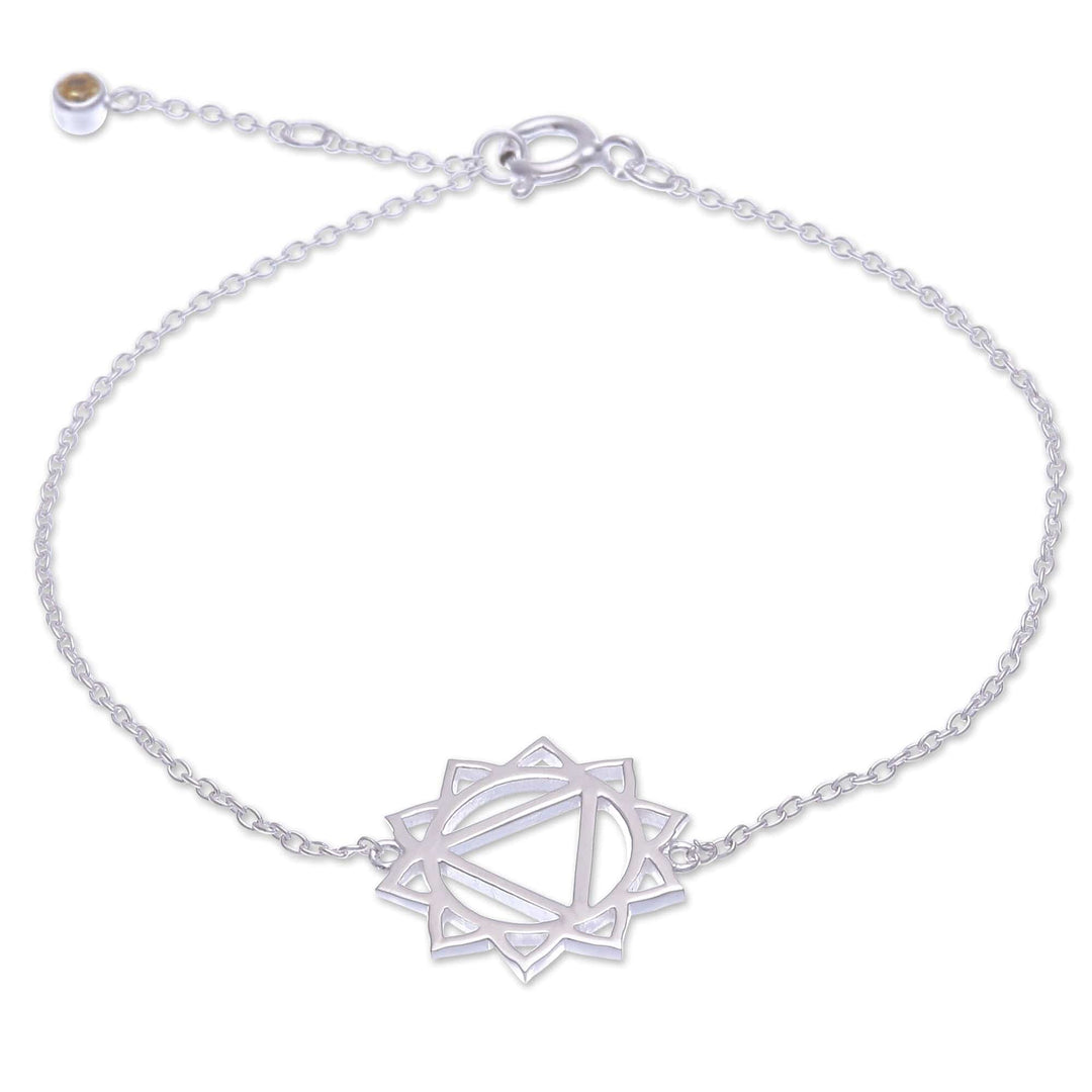 Cubic Zirconia Pendant Bracelet with Chakra Motif - Solar Chakra Spin