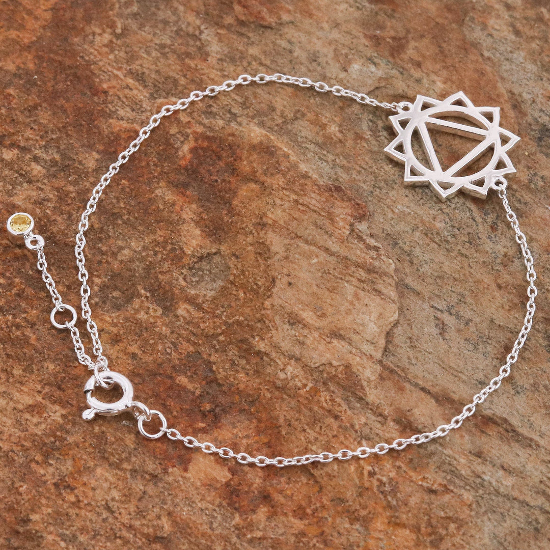 Cubic Zirconia Pendant Bracelet with Chakra Motif - Solar Chakra Spin