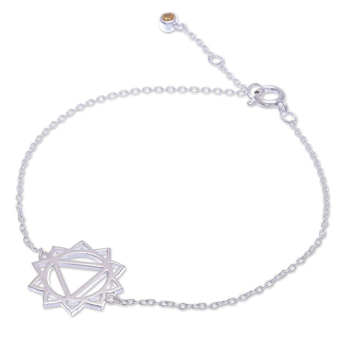 Cubic Zirconia Pendant Bracelet with Chakra Motif - Solar Chakra Spin