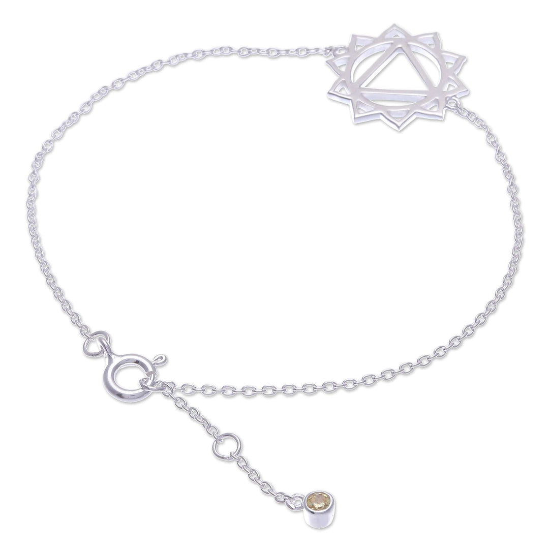 Cubic Zirconia Pendant Bracelet with Chakra Motif - Solar Chakra Spin