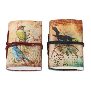 Set of 2 Handmade Indian Paper Mini Journals with Birds - Spring Songbirds