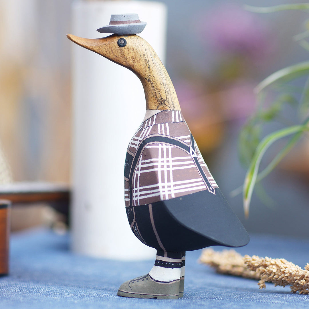 Bamboo and Teak Wood Duck Sculpture in German Garments - Mister Duck in Germany