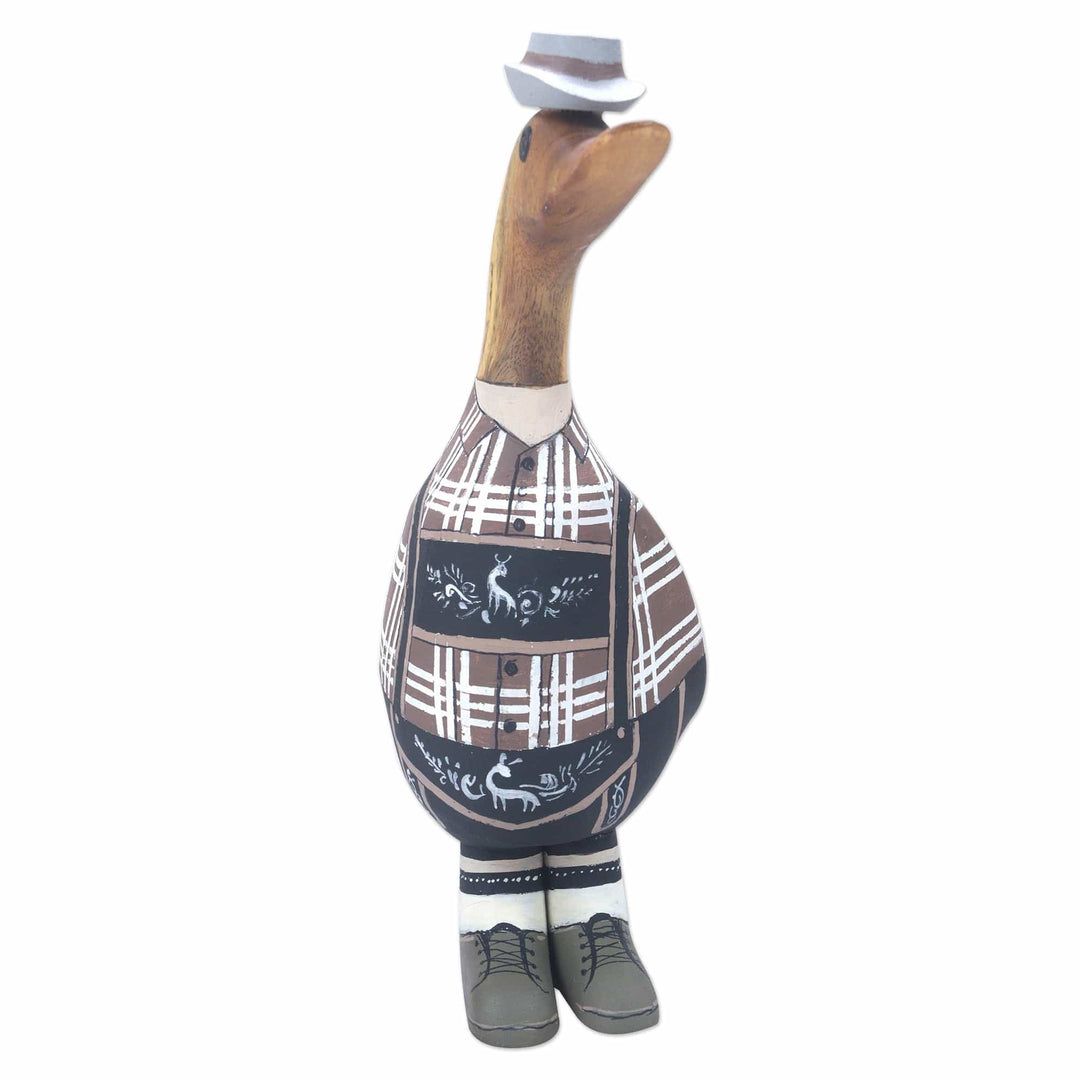 Bamboo and Teak Wood Duck Sculpture in German Garments - Mister Duck in Germany