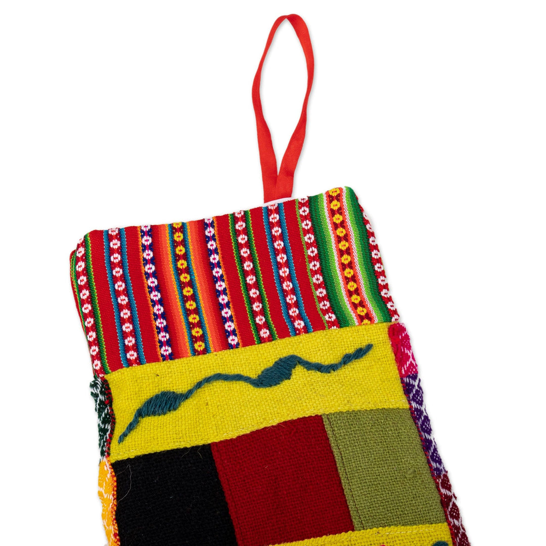 Handcrafted Yellow Christmas Stocking with Andean Details - Christmas Flora