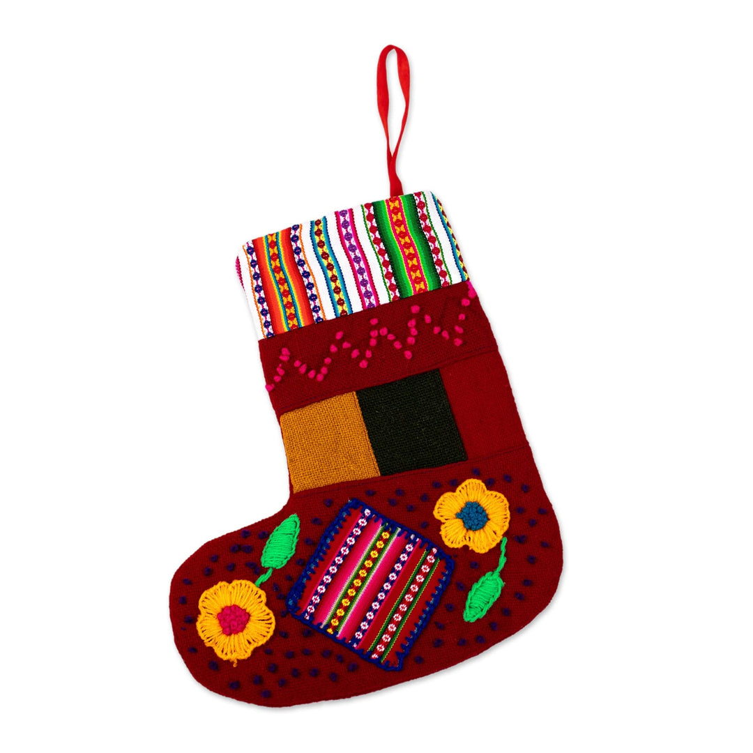 Handcrafted Red Christmas Stocking with Andean Details - Christmas Evenings