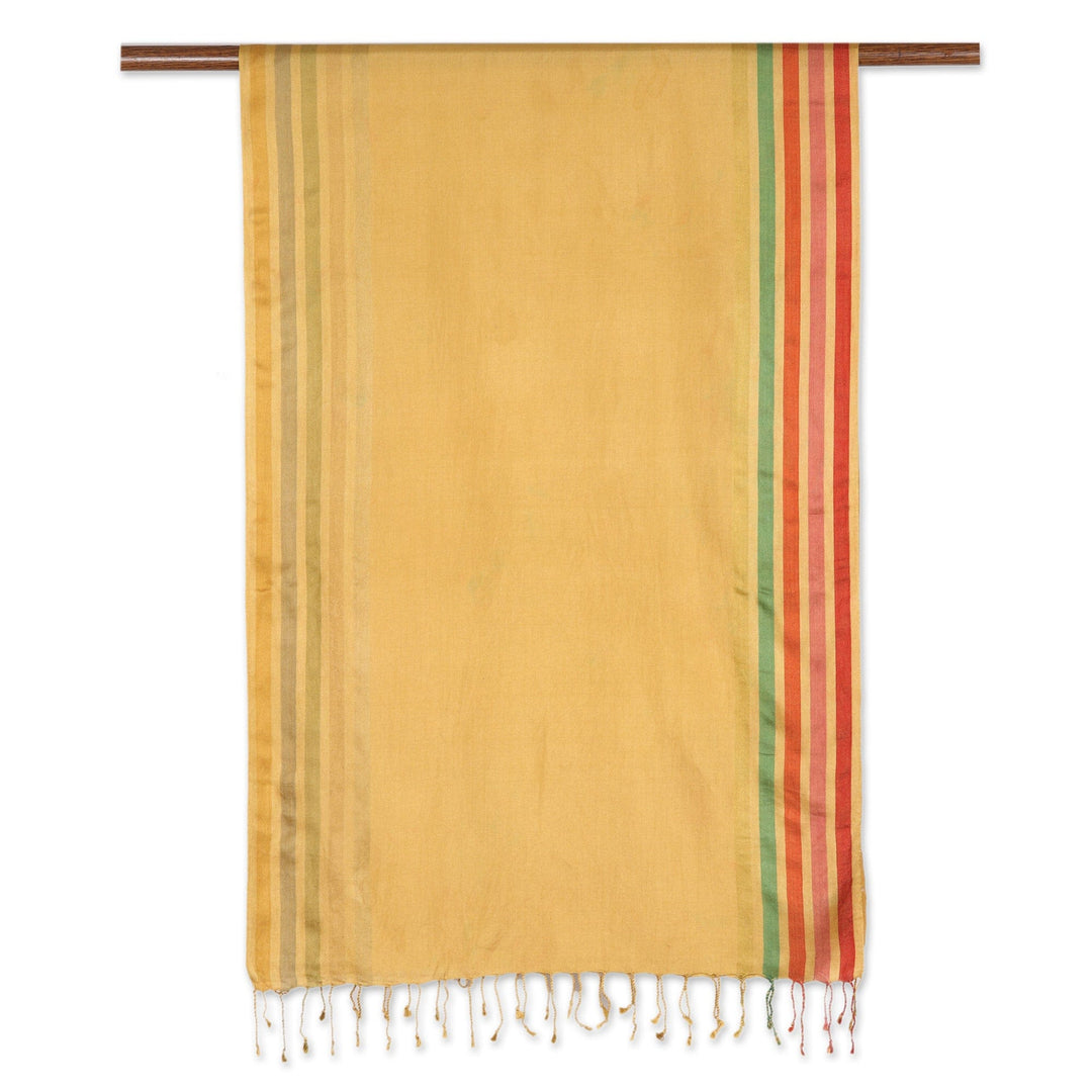 Handloomed Striped Silk Shawl in Mustard - Mustard Charm