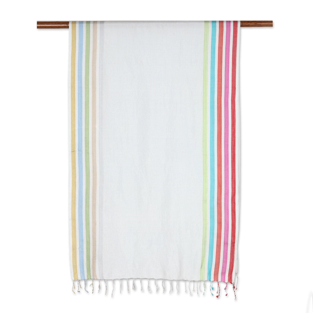 Handloomed Striped Silk Shawl in Aquamarine - Aquamarine Charm