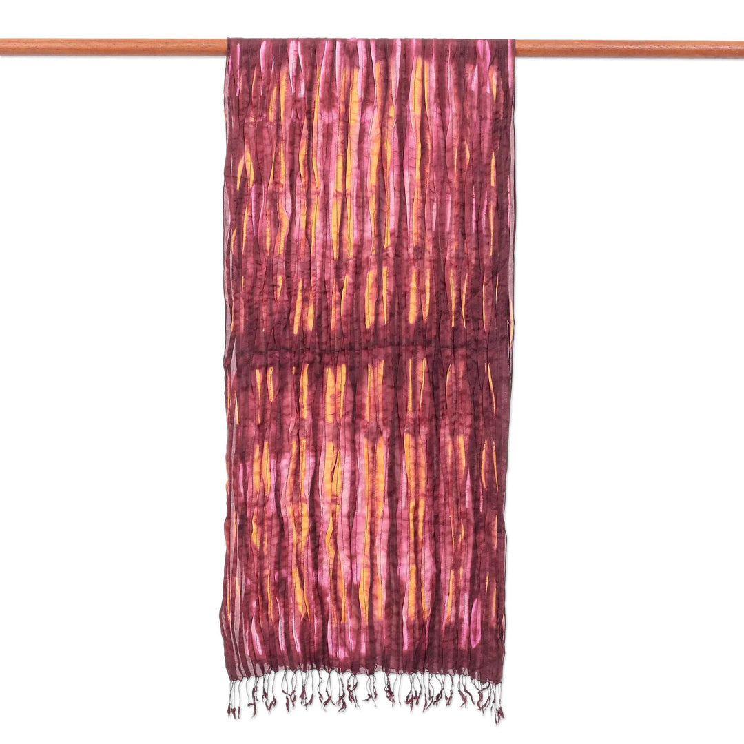 Burgundy Silk Scarf with Pintuck Pattern Crafted in Thailand - Burgundy Summer