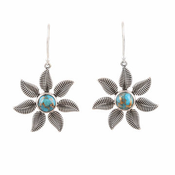 Sterling Silver Dangle Earrings with Composite Turquoise - Leafy Blossom