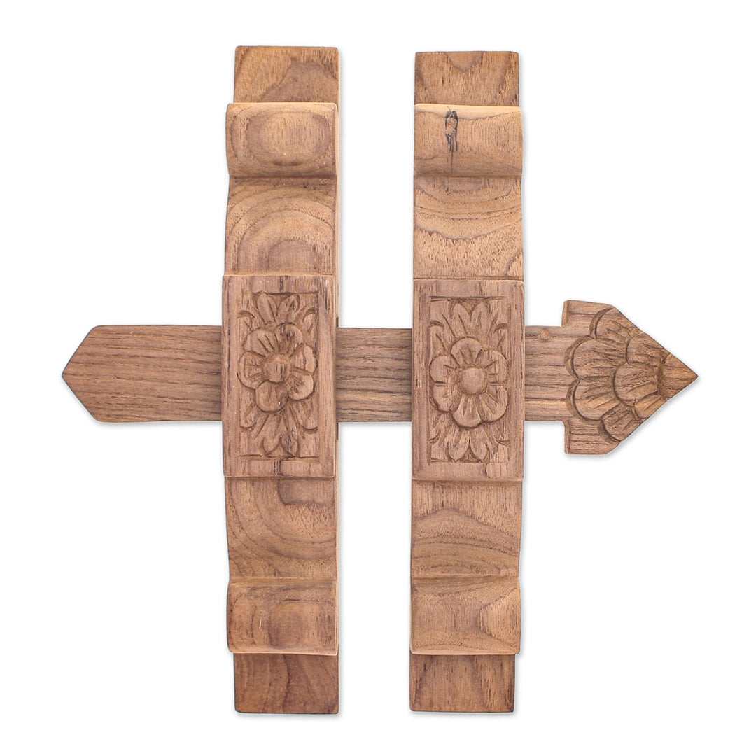 Floral Teak Wood Door Latch Hand-Carved in Thailand - Little Floral Reception