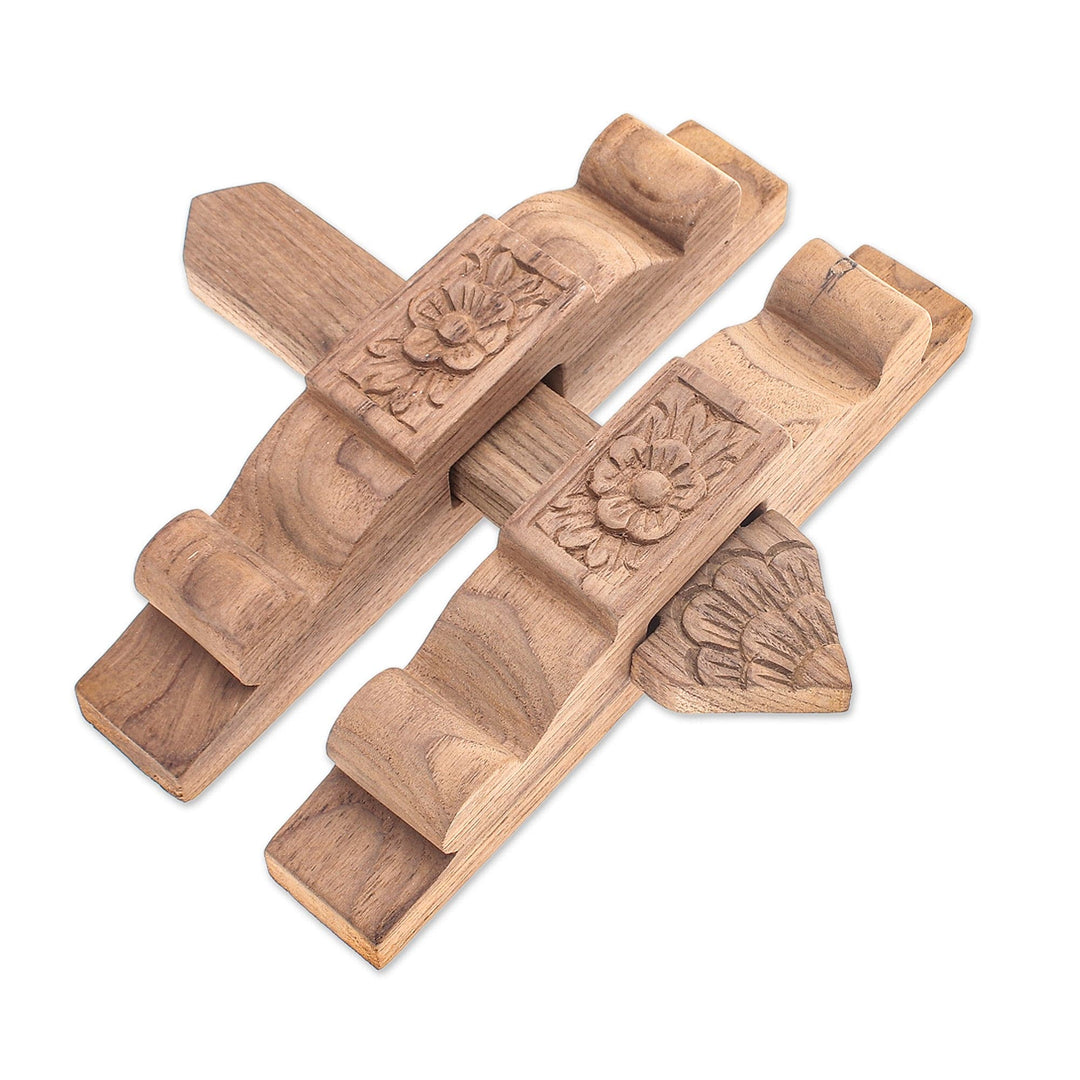 Floral Teak Wood Door Latch Hand-Carved in Thailand - Little Floral Reception