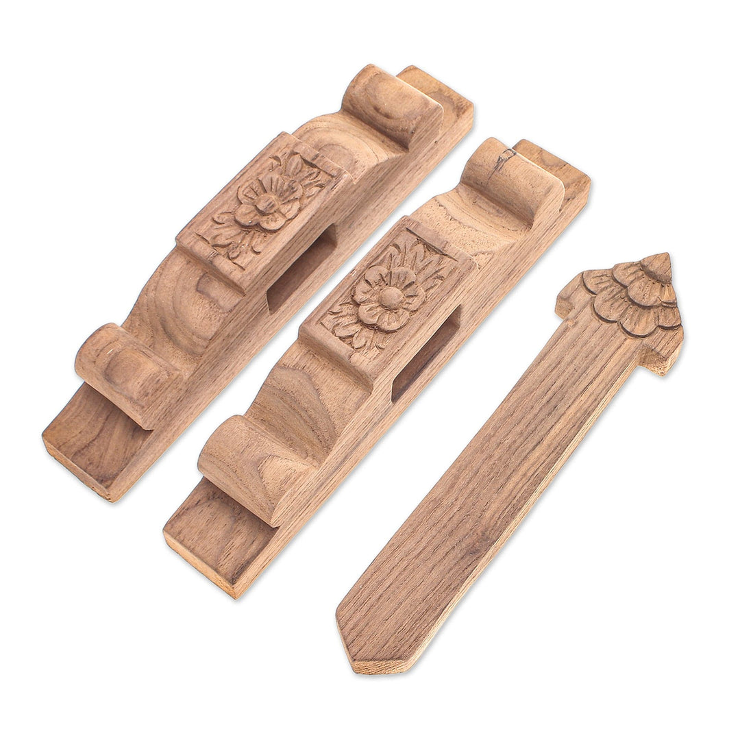 Floral Teak Wood Door Latch Hand-Carved in Thailand - Little Floral Reception