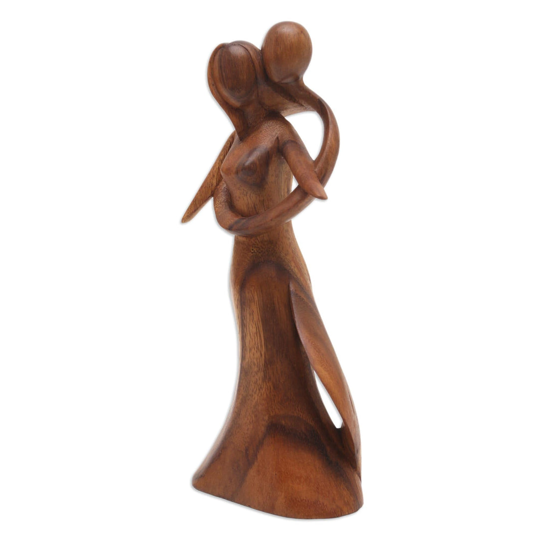 Hand-Carved Suar Wood Sculpture with Loving Couple - Graceful Hug