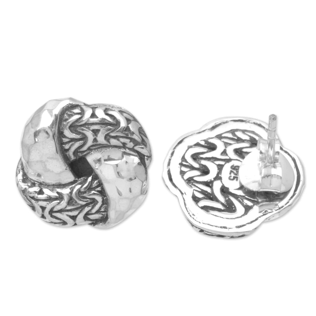 Knot Sterling Silver Button Earrings Crafted in Bali - Flower Knots