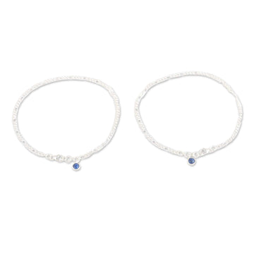 Pair of Lapis Lazuli Sterling Silver Anklets - Blue Nobility
