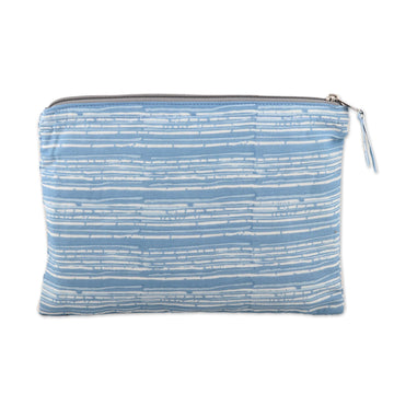 Cotton Cosmetic Bag with Hand-Block Printed Striped Pattern - Sky Contours