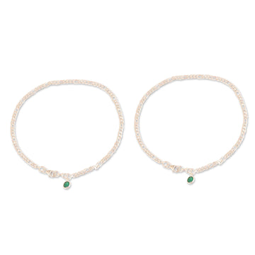 Pair of Green Onyx Sterling Silver Anklets - Green Nobility