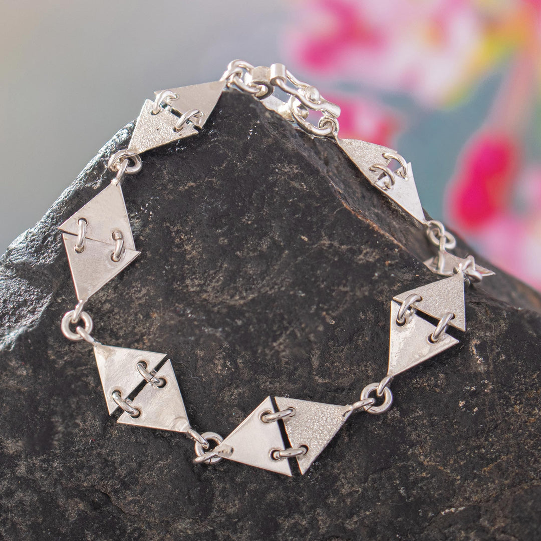 Handcrafted Sterling Silver Modern Link Bracelet - Space Geometry