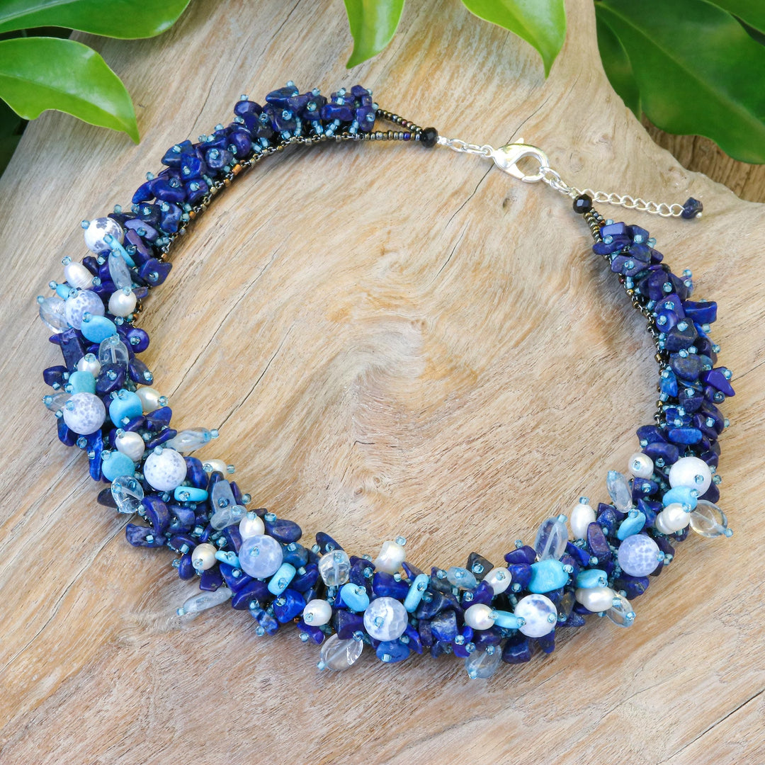 Handcrafted Multi-Gemstone Blue Beaded Necklace - Blue Paradise
