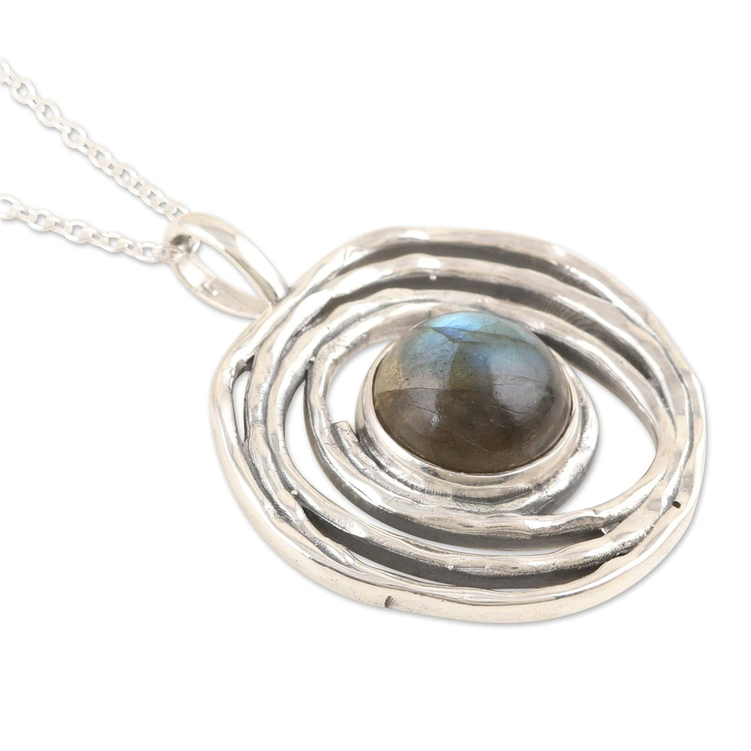 Sterling Silver Pendant Necklace with Natural Labradorite - Modern Shield