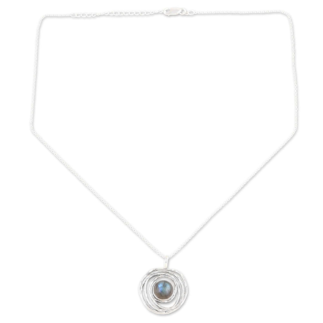 Sterling Silver Pendant Necklace with Natural Labradorite - Modern Shield