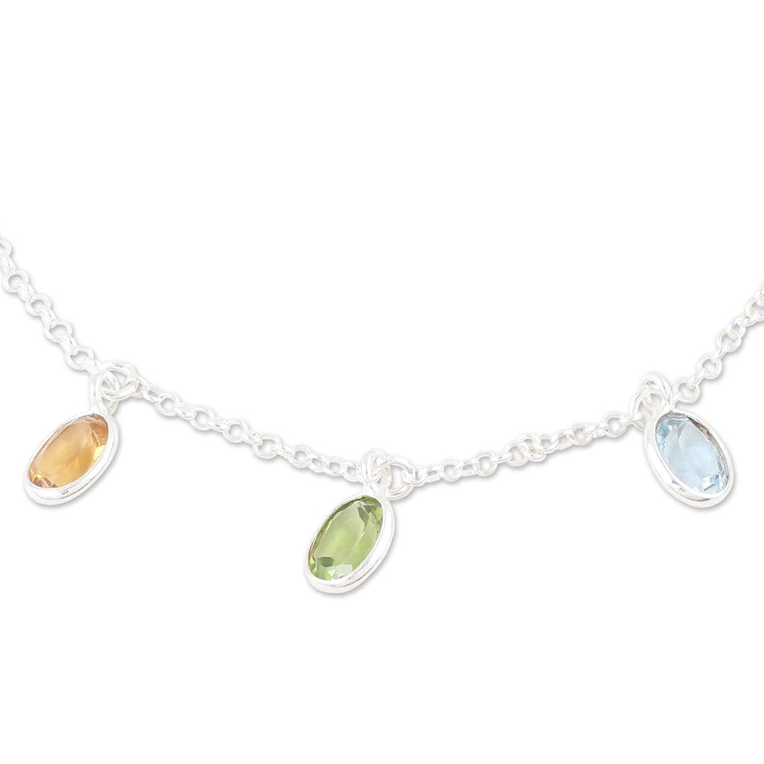 Sterling Silver Charm Bracelet with Faceted Gemstones - Sweet Rainbow Souls