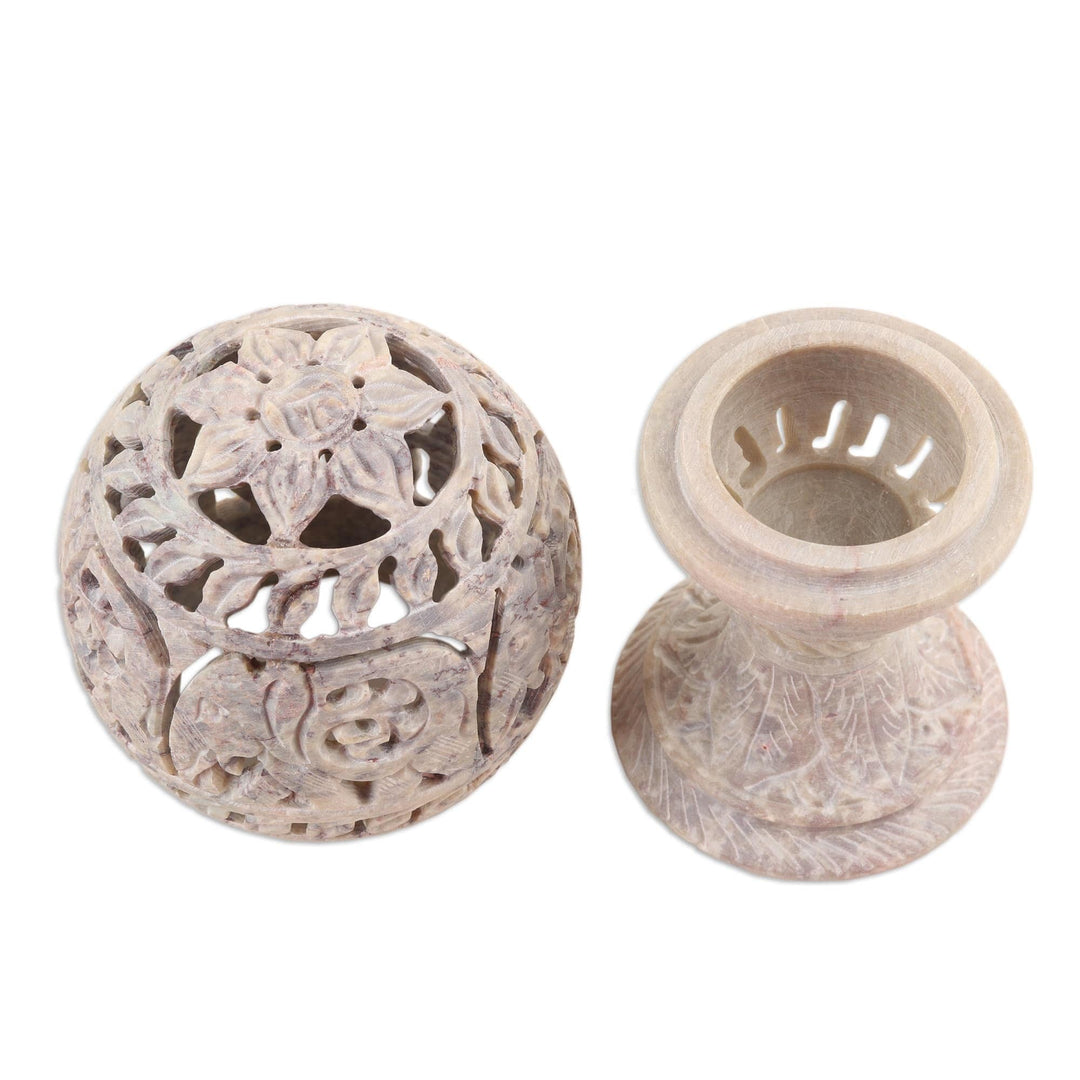 Natural Soapstone Jali Tealight Holder Handcrafted in India - Serene Royalty